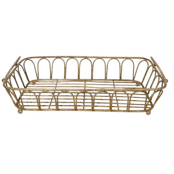 Vintage Painted Heavy Wrought Iron Basket 16"x10 1/4"x 3 1/2" - Picture 2 of 7